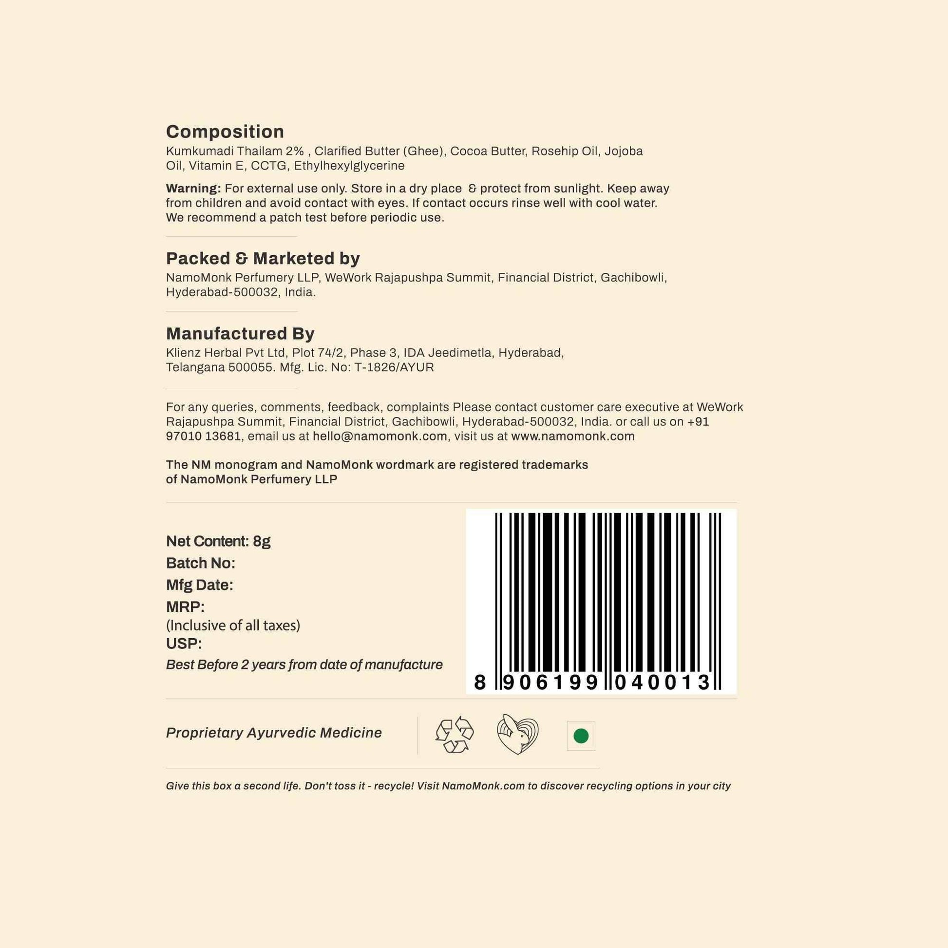 Kumkumadi Alluring Lip Balm - NamoMonk