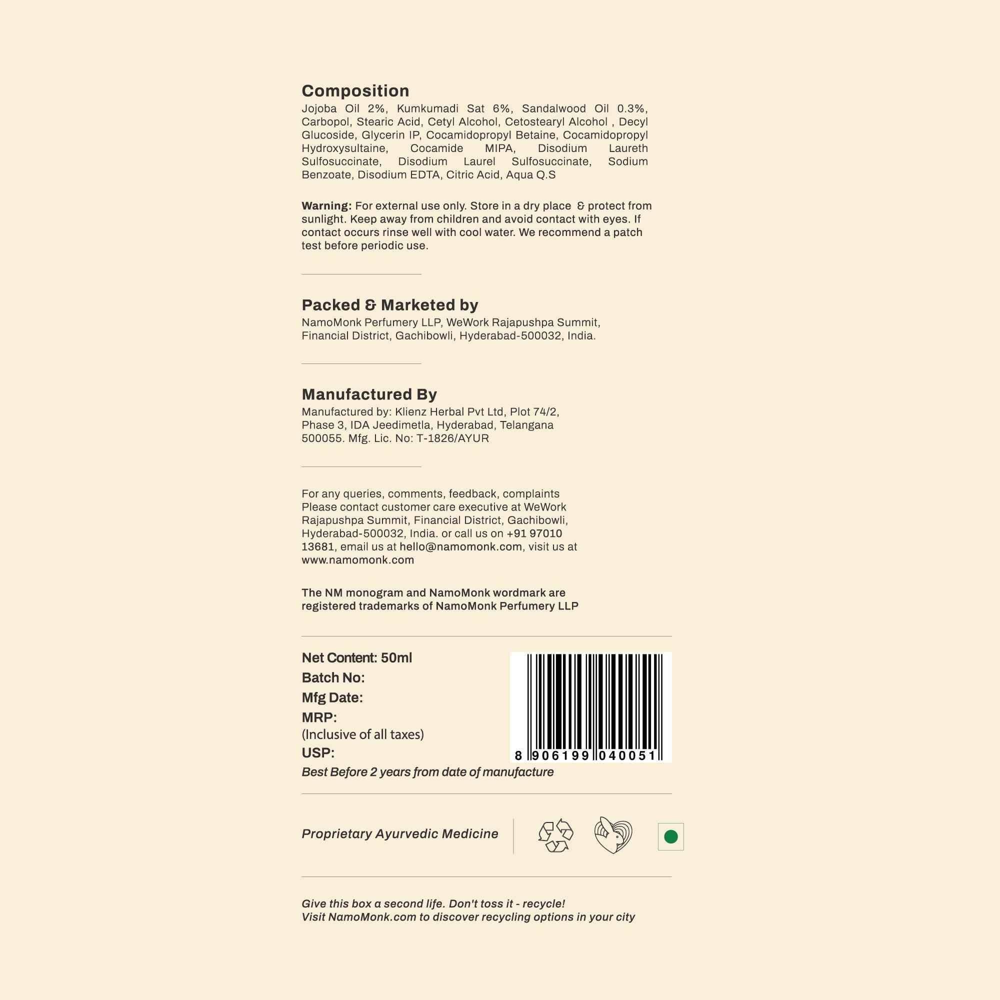 Kumkumadi Elevating Face Cleanser - NamoMonk