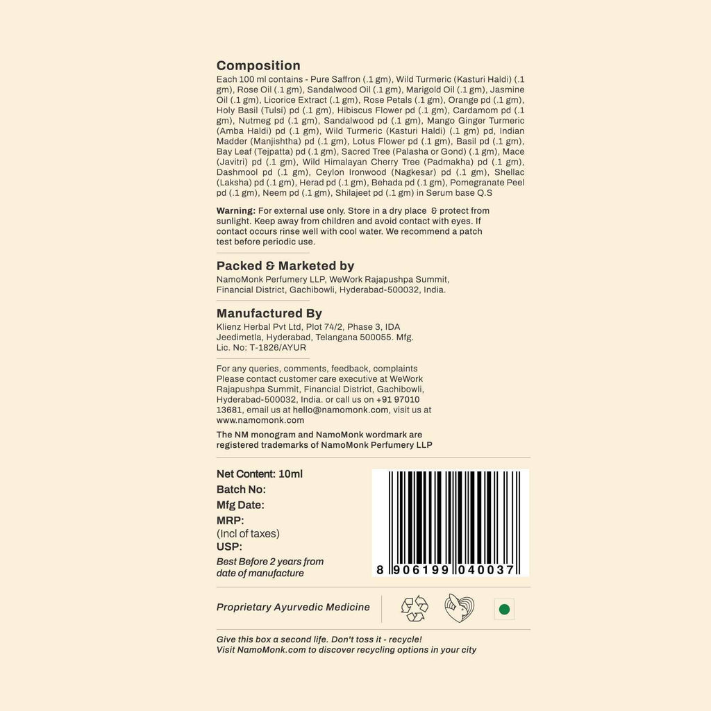 Kumkumadi Brightening Face Serum - NamoMonk