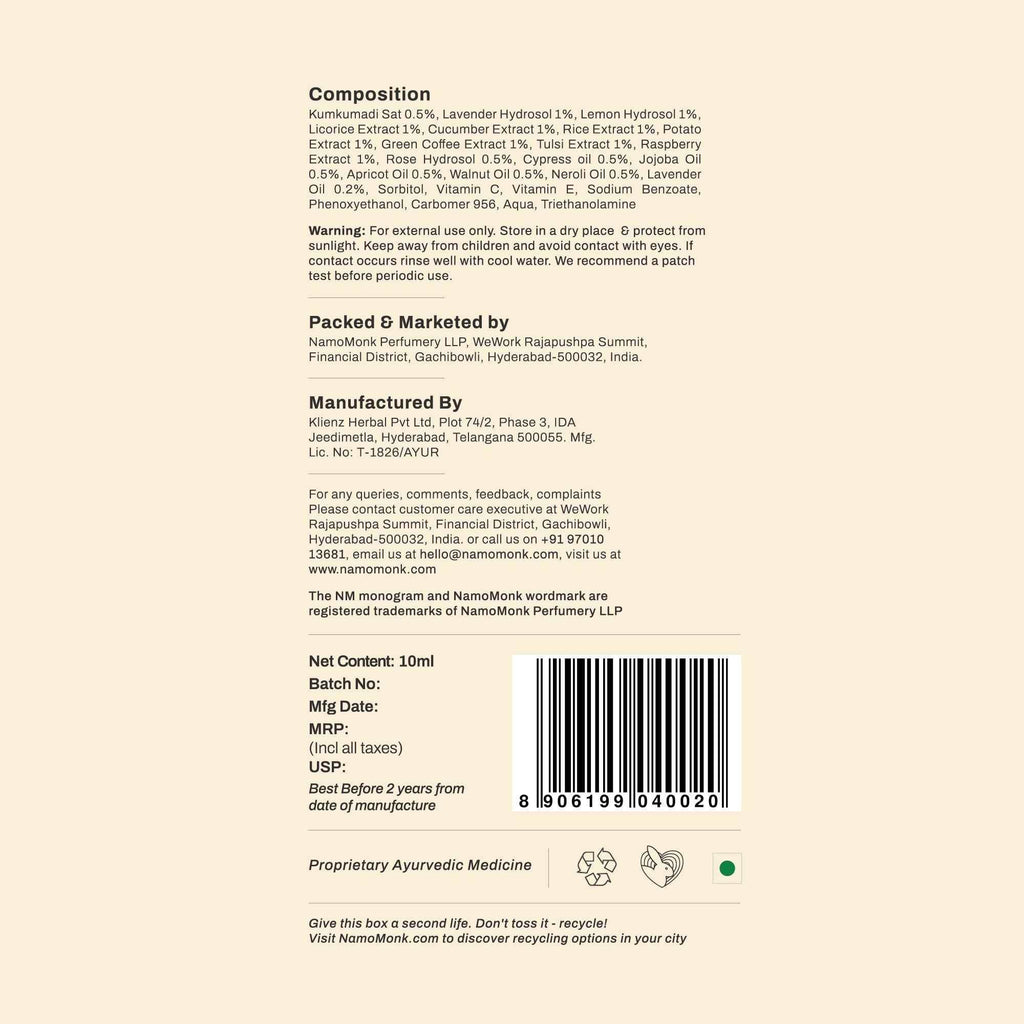 Kumkumadi Captivating Under Eye Roll-on - NamoMonk